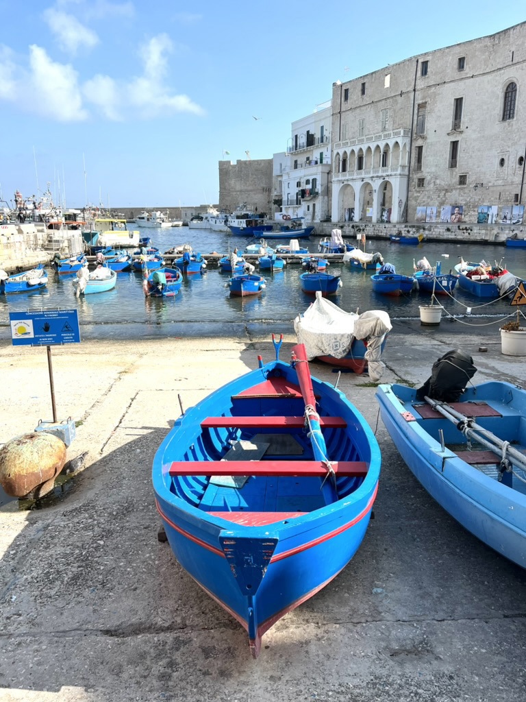 Picturesque Old Harbour in Monopoli with colorful fishing boats